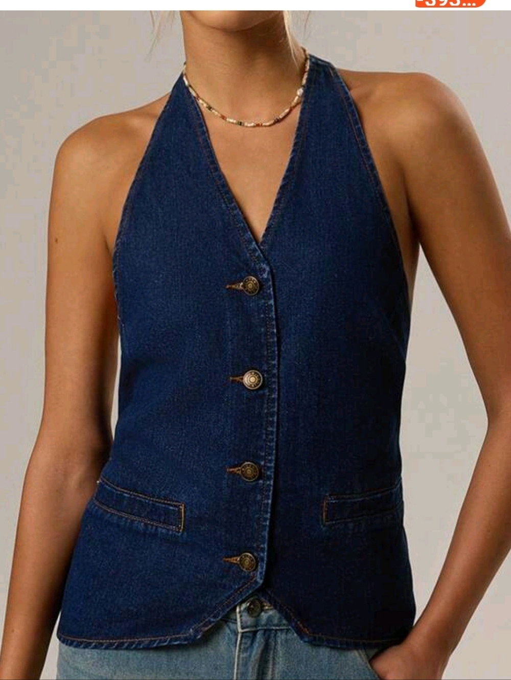 Dark Blue Denim Halter Vest - Women's Sleeveless Jean Top